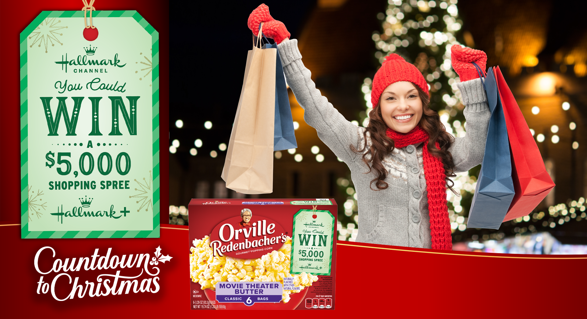 Sweepstakes header showing a woman holding up shopping bags